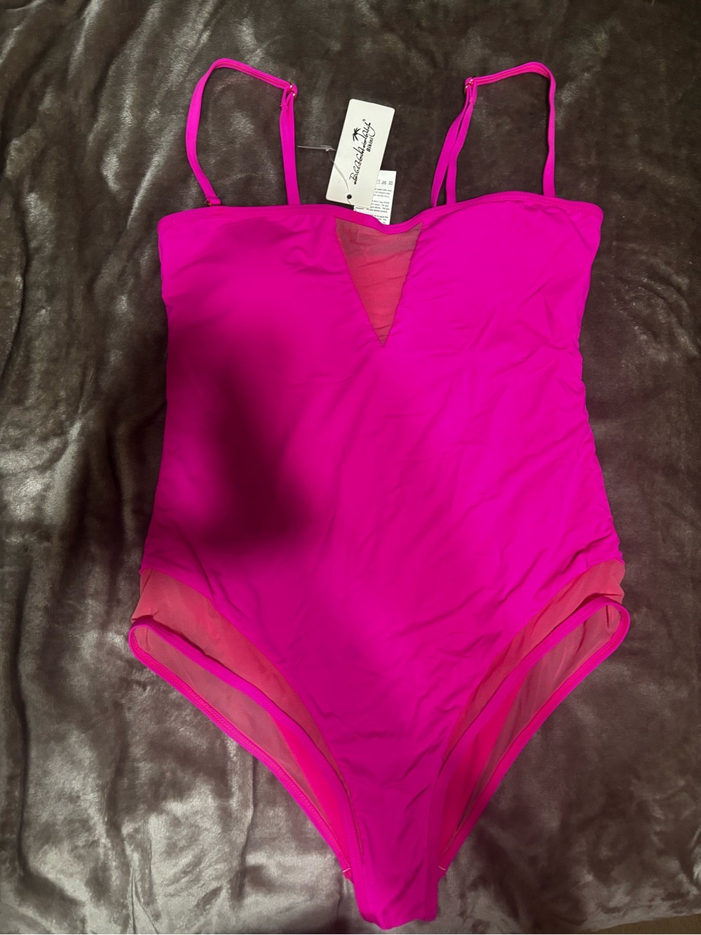 Women's One-Piece Swimsuit - Bright Pink Mesh Inset High Leg Cut